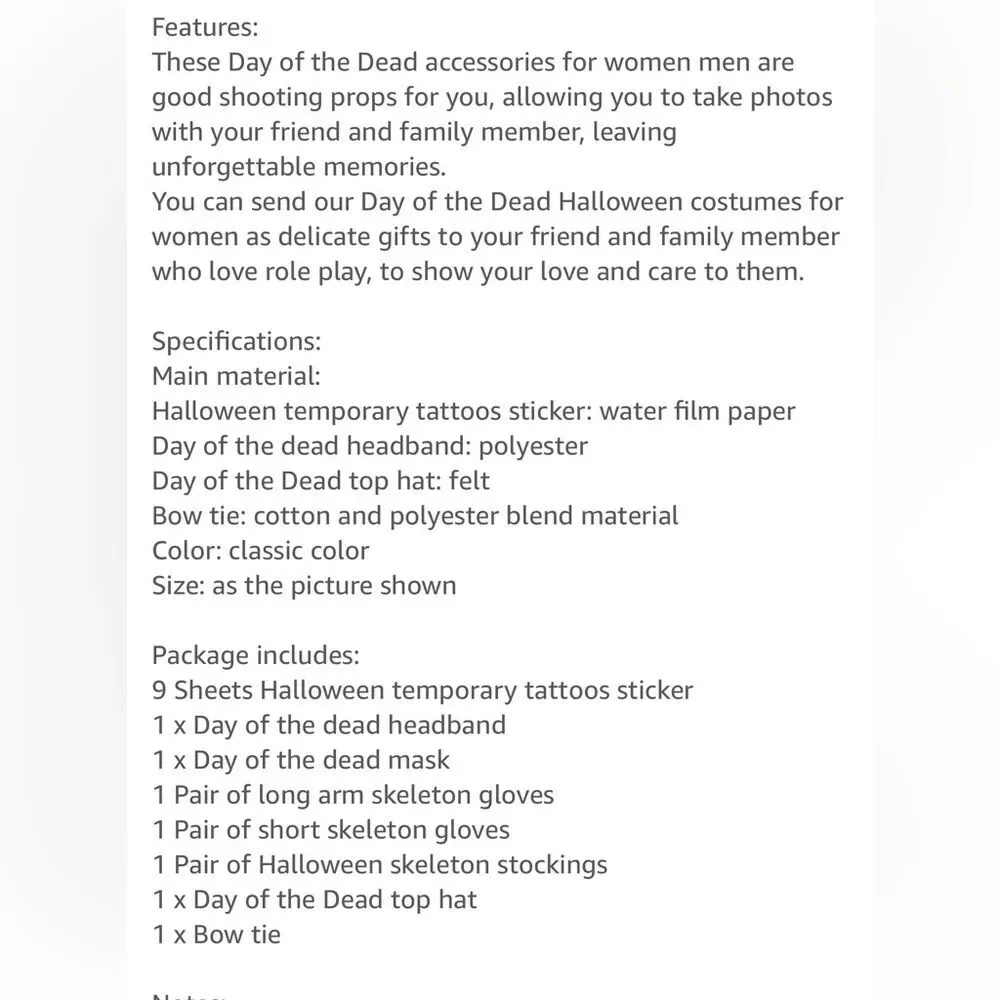 Toulite 16 pcs Halloween day of the dead costumes set for woman&men for cosplay